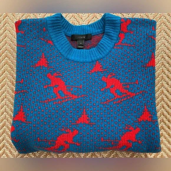 J. Crew Skier Crewneck Sweater Turquoise/Red Size Small - Picture 5 of 9